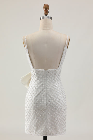 Pearl Bodycon White Homecoming Dress With Bow